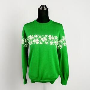 What's Next IRISH ST PATRICK'S DAY SHAMROCK Knit Sweater Sz M Green VTG USA